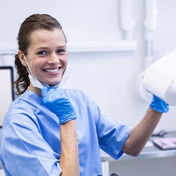 Dental hygienist smiles