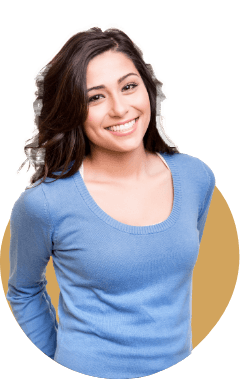 woman in blue shirt smiling