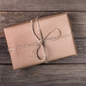 Closeup of package on a wooden table